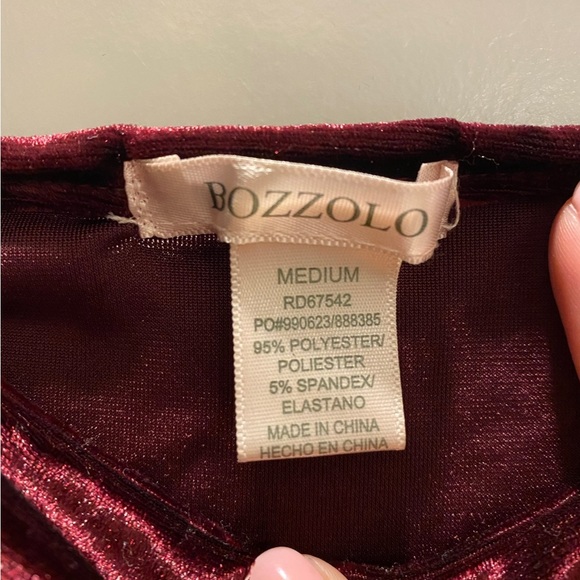 Burgundy crushed velvet off the shoulder dress - Picture 6 of 7